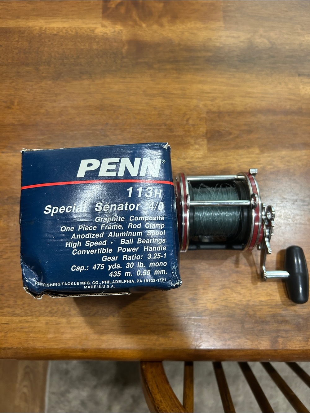 PENN 113H Special Senator Conventional Reel - Red & Silver